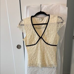 Thirty/Thirty Lace Top with Black Trim and cream in size large